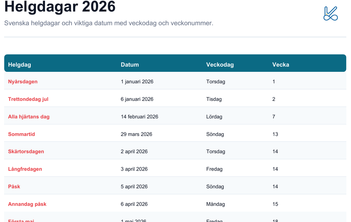 Förhandsvisning av Helgdagar 2026 PDF